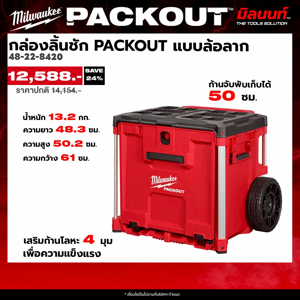 Milwaukee - 48-22-8420 Packout Drawer Box with Wheels ราคา 12,588 บาท*ส่งฟรี