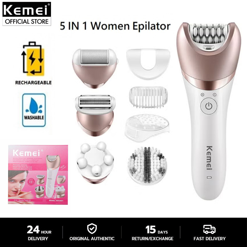 Kemei 5 in 1 Multifunctional Women Beauty Tool KM-8001 ที่โกนหมอยหญิง ที่ถอนขนรักแร้ กำจัดขนแร้ เครื่องโกนขนไฟฟ้า ราคา 284 บาท*ส่งฟรี