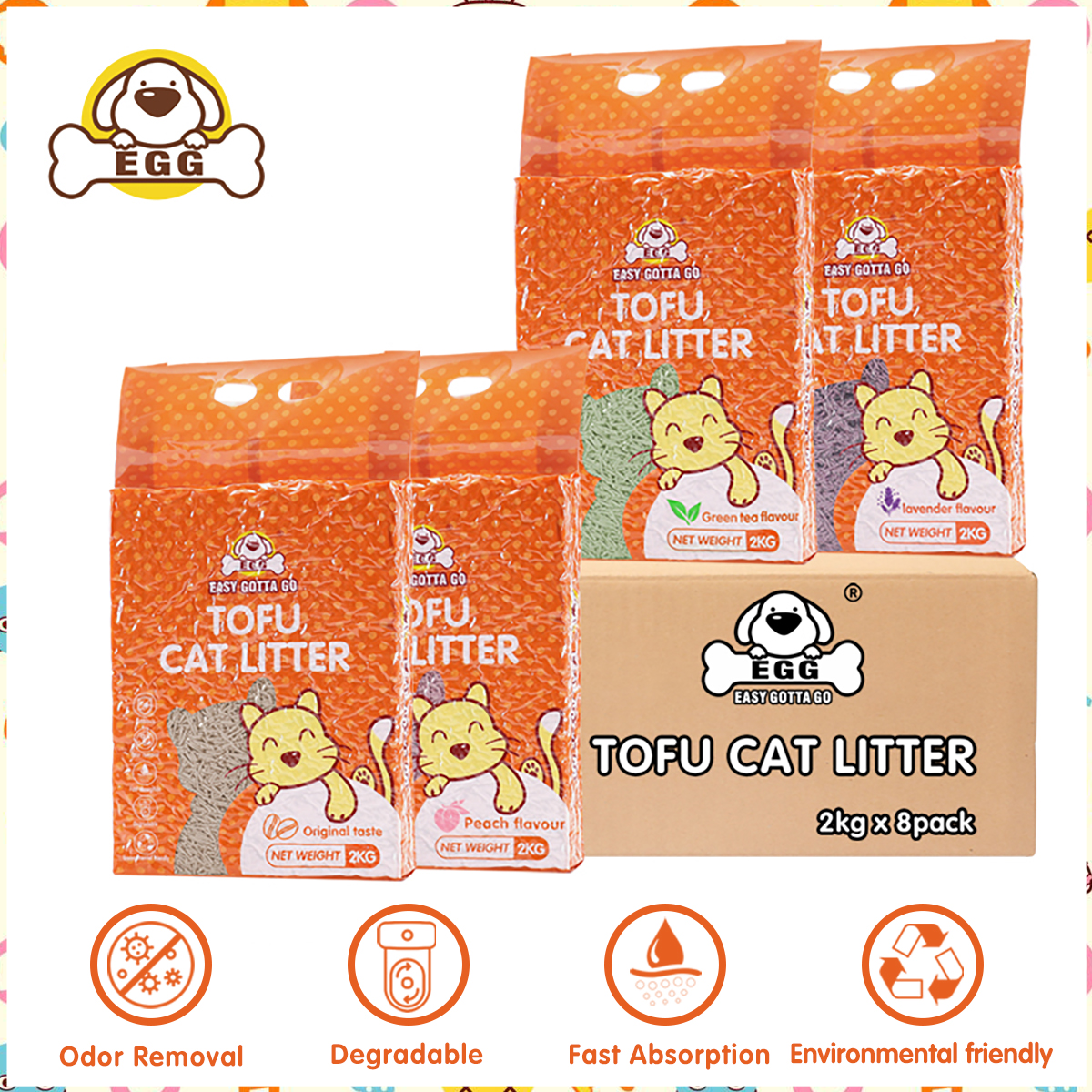 【Ready to Ship】Egg Tofu Cat Litter 2Kg/6L 4 Scents Cat Litter Deodorizer Made from Natural Soybean Meal Cod