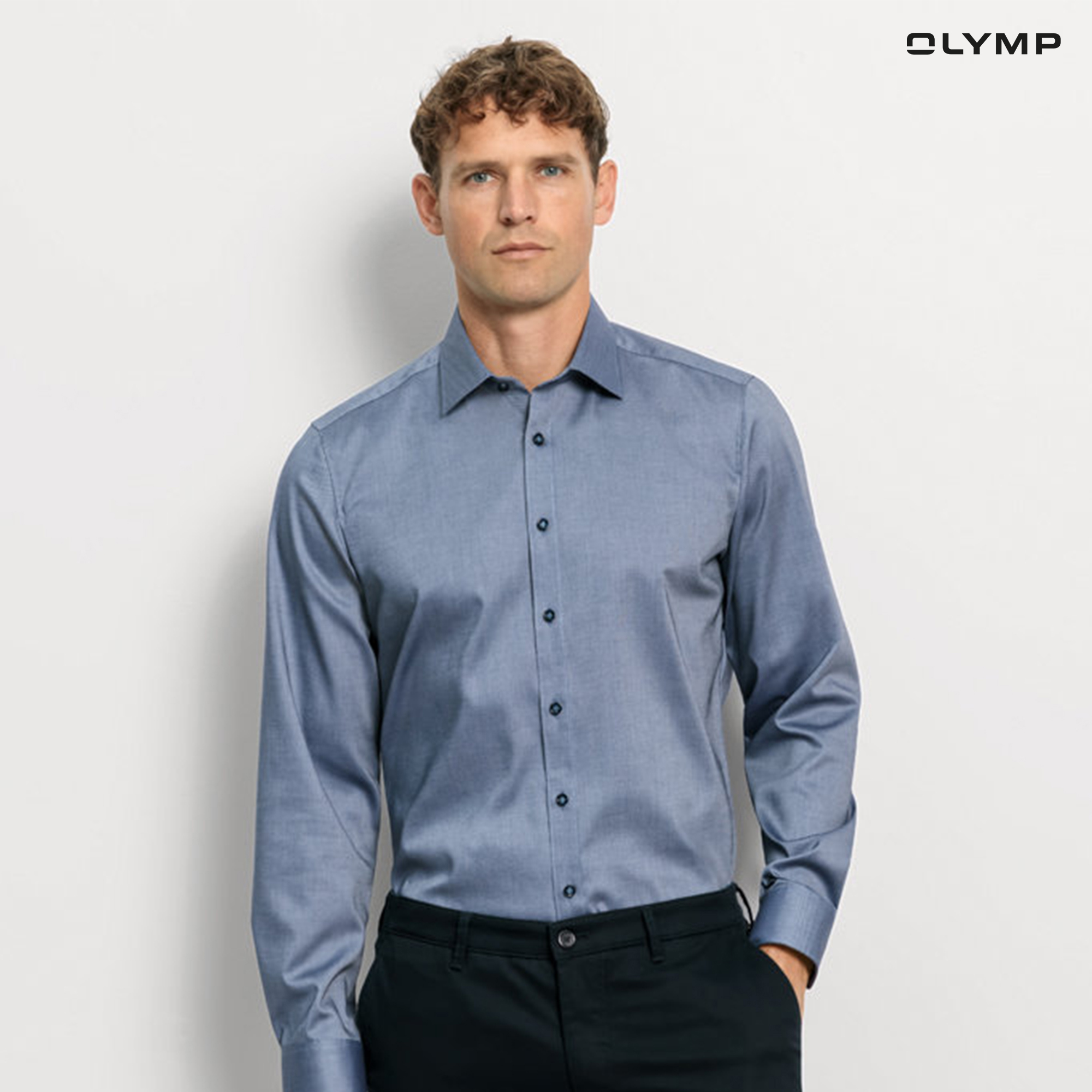 OLYMP Level Five Business shirt, body fit, New York Kent, Navy blue ราคา 1,400 บาท*ส่งฟรี