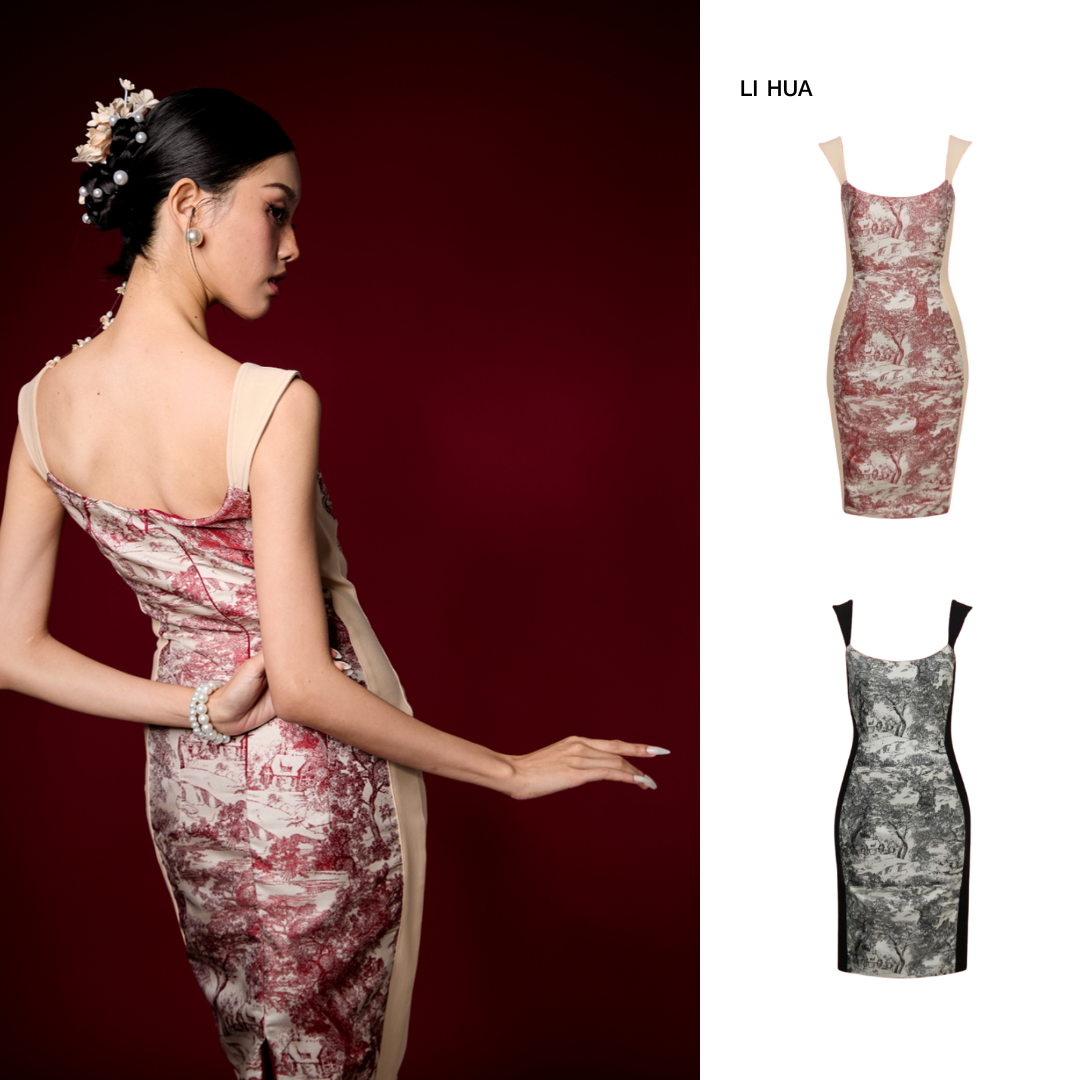 PETCHPLOY - Li Hua Dress ชุดเดรสออกงานแขนกุด ทรงเอสั้นพอดีเข่า ผ้าทอลายจีนสุดคลาสสิค ทรงสวย พรางหุ่นเรียวยาว (สินค้าพร้อมส่ง) ราคา 2,490 บาท*ส่งฟรี