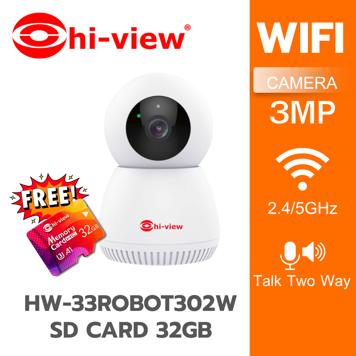 Hiview Wireless Cctv Camera, Model Hw-33Robot302W, Free Sd Crad 32Gb, Clear 3Mp, Can Talk and Interact, Genuine Product, Center Warranty. ราคา 994 บาท*ส่งฟรี