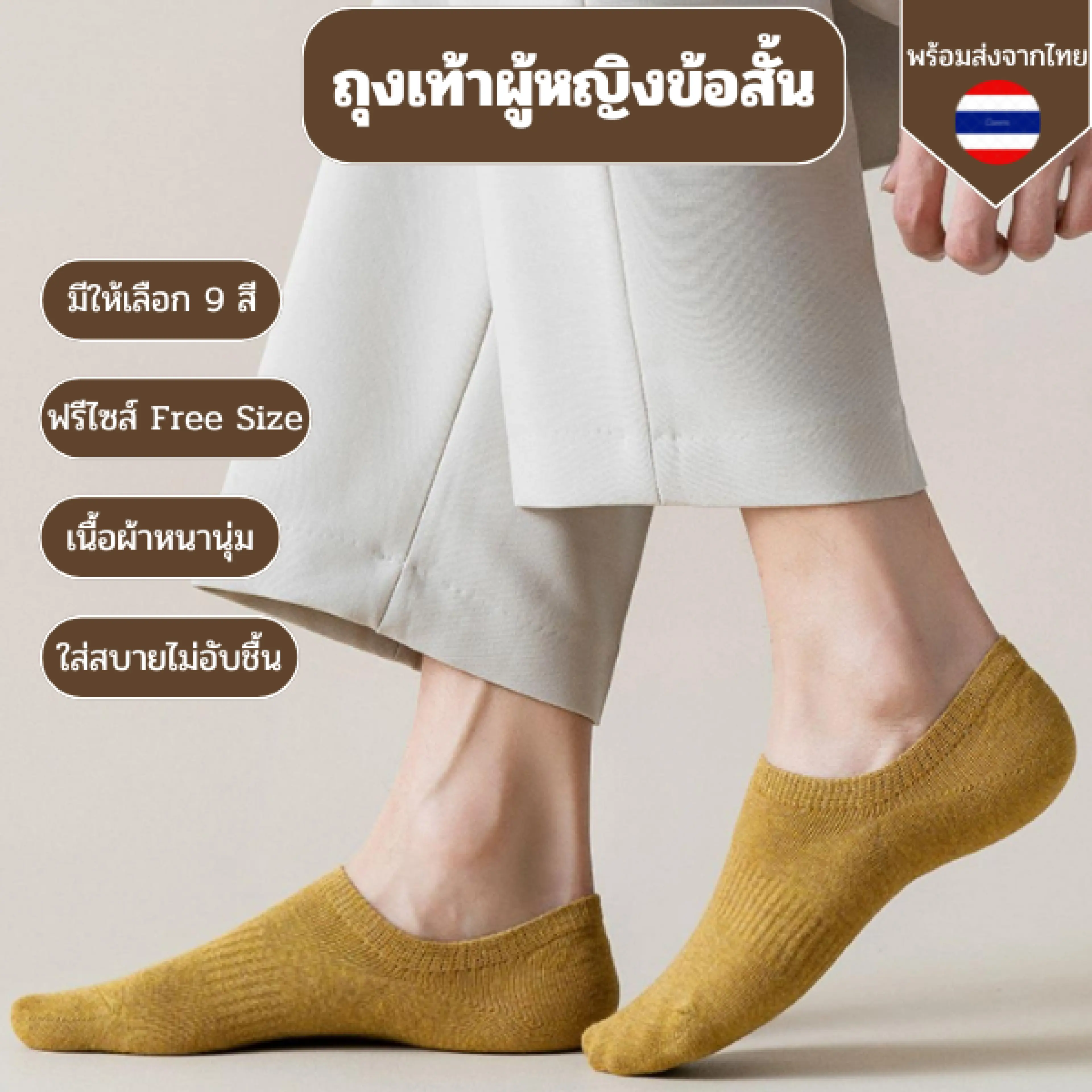 ถุงเท้าผู้หญิงข้อสั้น ผ้าหนาไม่ขาดง่าย ถุงเท้าลำลอง ถุงเท้า ฟรีไซส์ Free Size