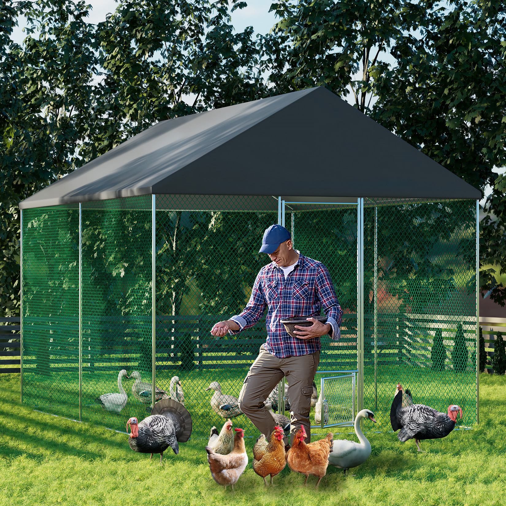 UNHO Outdoor Jumbo Large Metal Chicken Coop Pen Cage with UV and Water Resistant Full Cover Walk-in Enclosure for Outside Backyard Farm ราคา 3,915 บาท*ส่งฟรี