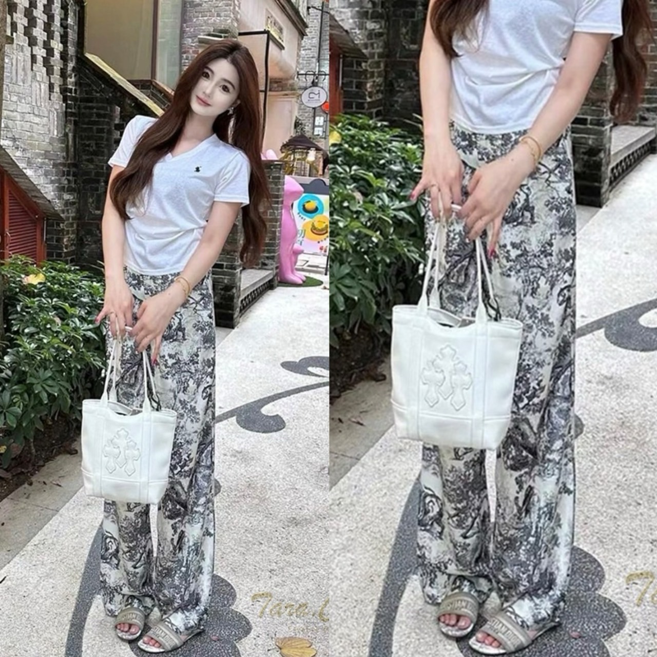 COM508 TARA Pants กางเกงขายาว เล่นน้ำ สงกรานต์ ใส่เที่ยว พิมพ์ลาย DR. เอวยางยืด ทรงขากระบอกใหญ่ เนื้อผ้าไหมอิตาลีพิมพ์ลาย ผ้าดี ผ้านุ่มลื่น ใส่สบาย ราคา 105 บาท*ส่งฟรี