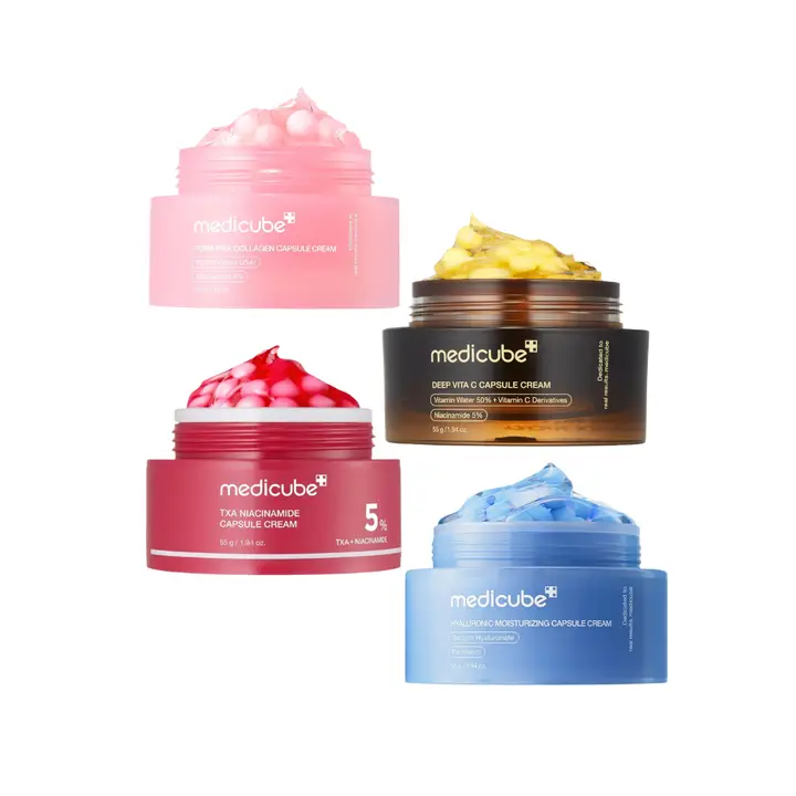Medicube Capsule Cream: Txa Niacinamide, Deep Vita C, Hyaluronic Moisturizing and Pdrn Pink Collagen Formulas. | Korean Skincare Set for Moisturizing and Brightening the Skin. Provides Skin That Looks Radiant, Firm, and Even-Toned. ราคา 399 บาท*ส่งฟรี