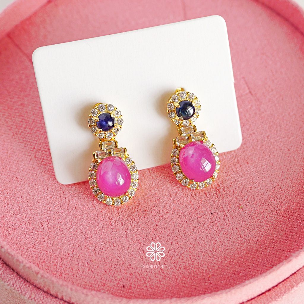Rosen'Marry/Natural Gemstone Drop Earrings Ruby Blue Sapphire 925 Sterling Silver Case. Genuine Gemstones to Enhance Luck, Gift Re038 ราคา 2,085 บาท*ส่งฟรี
