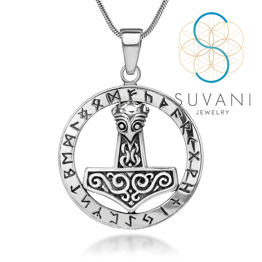 SUVANI 925 Sterling Silver The Hammer of Thor Mjölnir Viking Symbol Pendant Necklace, 18 inches ราคา 690 บาท*ส่งฟรี