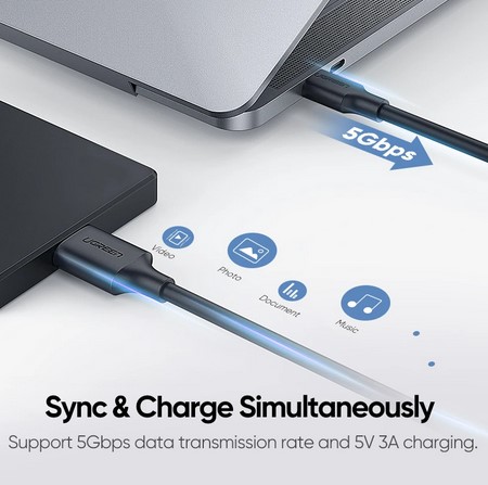 เกี่ยวกับสินค้า Ugreen USB C to Micro B 3.0 Cable 5Gbps 3A Fast Data Sync Cord For Macbook Hard Drive Disk HDD SSD Case USB Type C Micro B Cable ยาว 1 เมตร