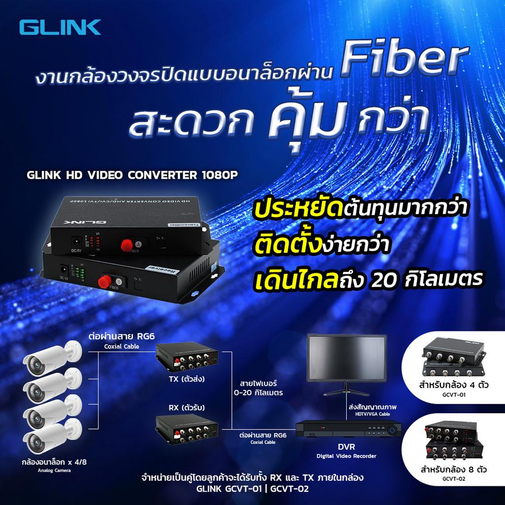 GLINK ตัวแปลงเดินสายกล้องด้วยไฟเบอร์ 20 กิโลเมตร GCVT-01และ GCVT-02 FIBER VIDEO MEDIA CONVERTER ราคา 3,000 บาท*ส่งฟรี
