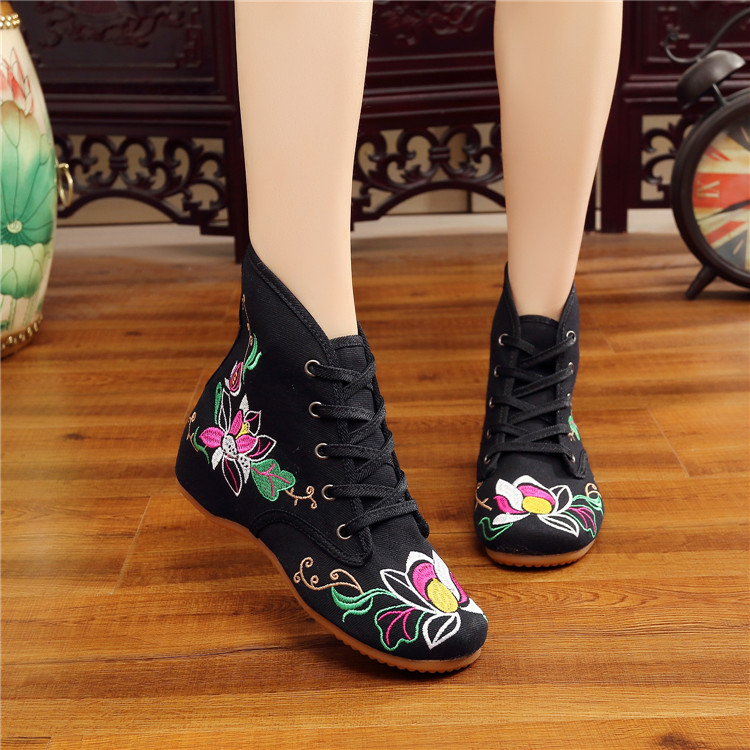Phong Cách Bắc Kinh Cũ Giày Vải Nữ Mùa Đông Giữ Ấm Mịn Hơn Giày Cotton Đế Bằng Đế Xuồng Phong Cách Dân Tộc Giày Thêu Hoa Phong Cách Retro Chống Trượt Giày Tập Múa 26