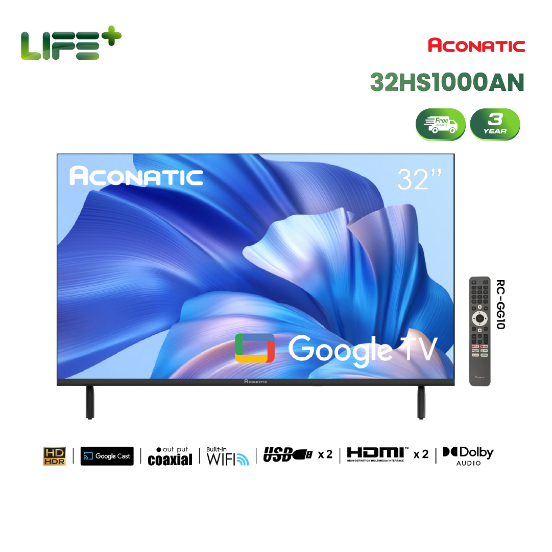 New Aconatic Tv 32 Inch Led Hd Google Tv Model 32Hs1000An, Google/Netflix & Youtube Operating System, Wifi, Voice Search, Frameless Design, Dolby Audio, Chromecast Built in (3 Year Warranty) ราคา 4,790 บาท*ส่งฟรี