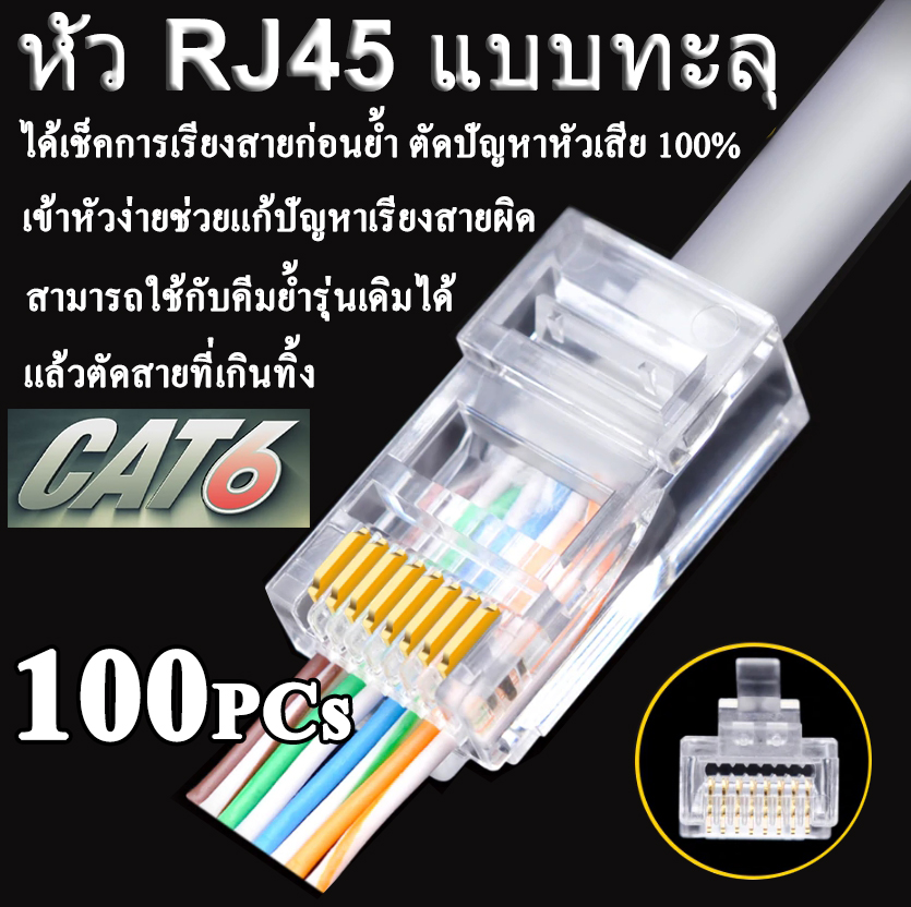 หัว RJ45 แบบทะลุ RJ45 Connector Ethernet cable Plug Cat6 Cat5e RJ45 Jack Network 8p8c Unshielded Modular UTP Keystone.