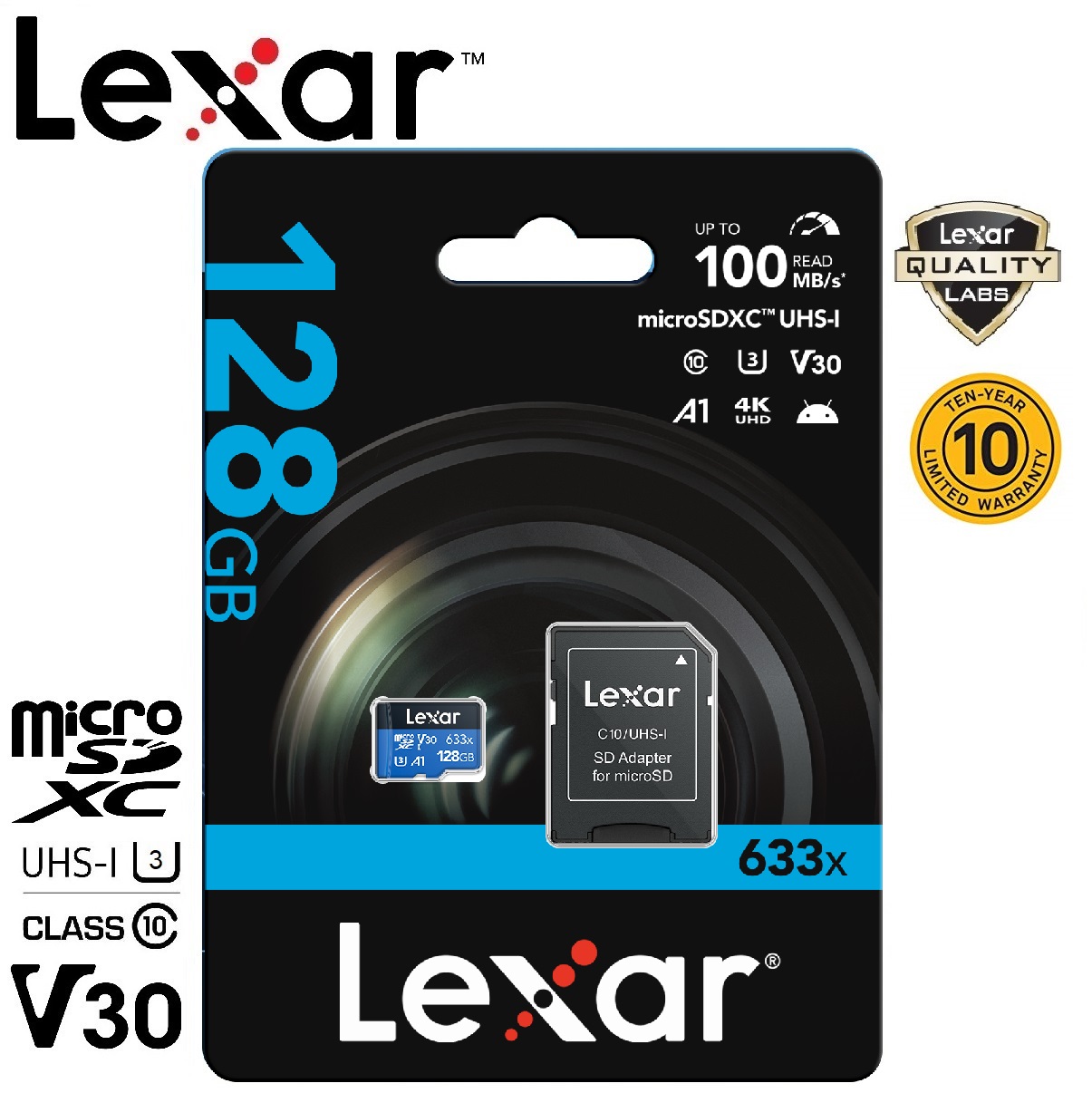 Lexar 128GB Micro SDXC 633x with SD Adapter (100MB/s) ราคา 329 บาท*ส่งฟรี
