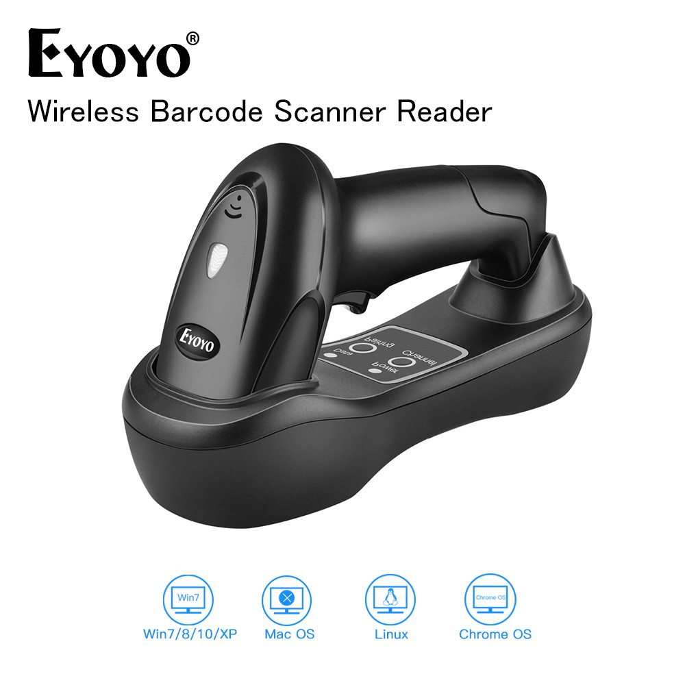 Eyoyo 1D Wireless Barcode Scanner with USB Cradle Receiver Charging Base & Button Control, Handheld 1D Barcode Reader 492ft Long Transmission Portable 1D Image Scanning for Pc ราคา 1,499 บาท*ส่งฟรี