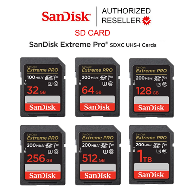 ภาพหน้าปกสินค้าSanDisk Extreme Pro SD Card SDXC Speed R 200MBs 32 /64/128/256/512/1TB (SDSDXXD) เมมโมรี่การ์ด SDCARD กล้องถ่ายภาพ DSLR ประกัน Synnex lifetimeอายุการใช้งาน โดย Synnex Lifetime (สีดำ)