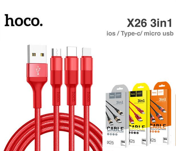 สายชาร์จ Hoco X26  3in1 ios/Type-c/micro usb (ของแท้100%)