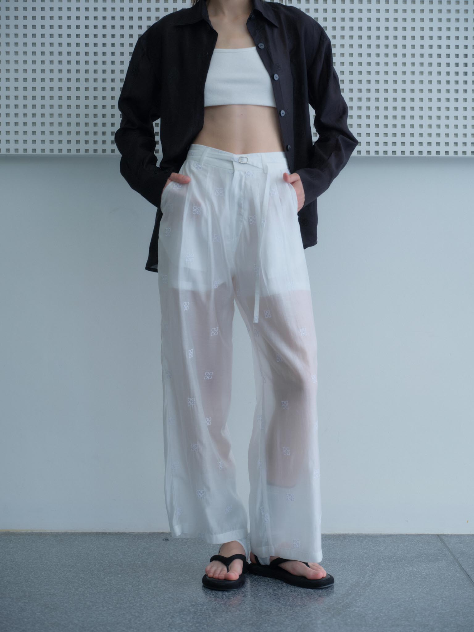 Deardarling Embrioderied Logo Transparent Pants Long Pants with Embroidered Brand Logo, Translucent Fabric. ราคา 1,835 บาท*ส่งฟรี