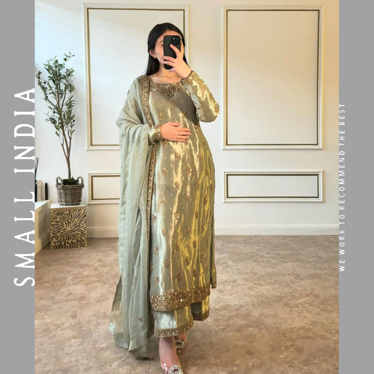 {**ส่งฟรี**} SMALL INDIA 🌺 Pure Silk Pakistani Suit Set ชุดเซ็ทเสื้อกางเกง 🌺 Women Suit Set ราคา 4,240 บาท*ส่งฟรี