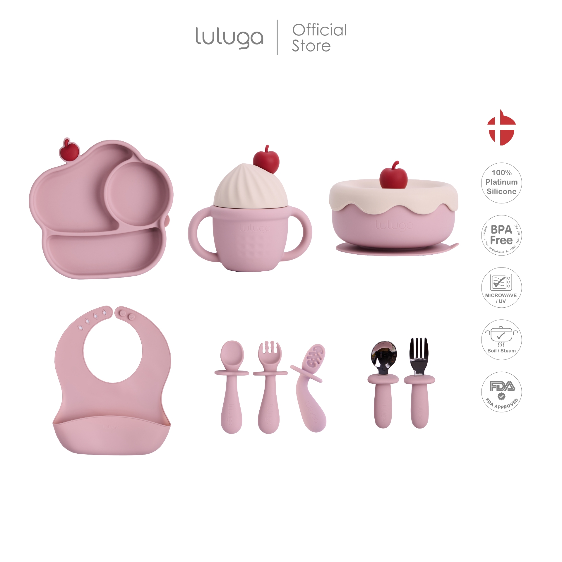 Luluga Children's Silicone Bowl Children's Silicone Plate Platinum Silicone Training Cup for Children 6 Months+ Blw Set 6 Pieces Ice Cream ราคา 1,970 บาท*ส่งฟรี