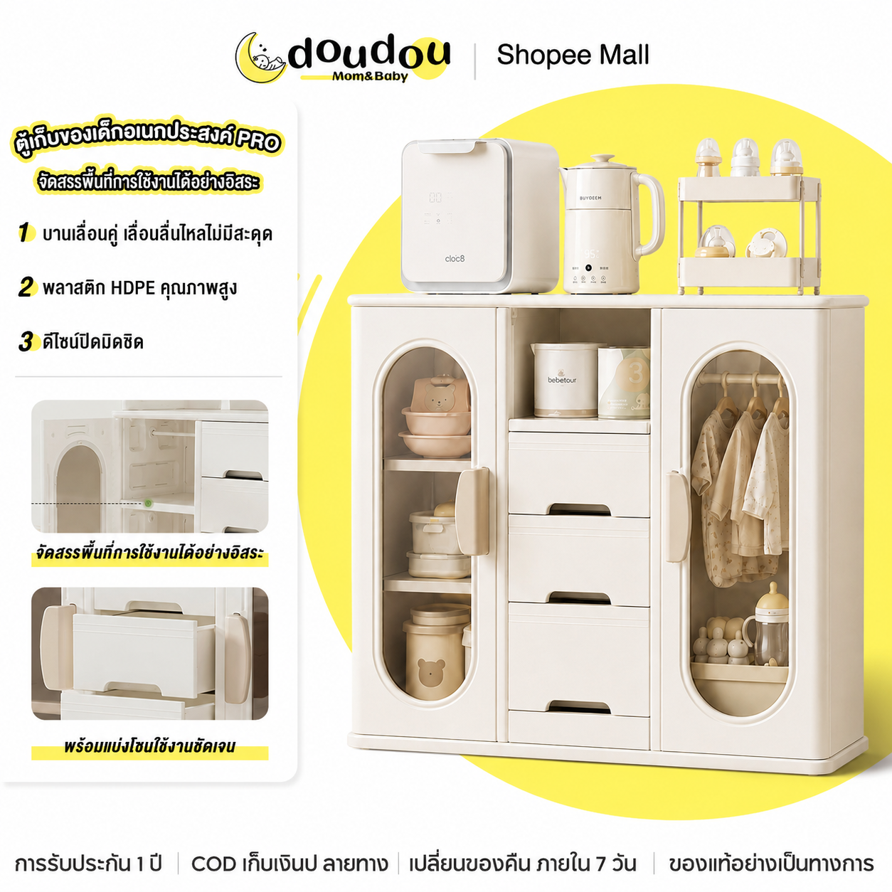 Doudou Multi-Purpose Children's Storage Cabinet Pro Baby Feeding Table Multi-Storey Storage Cabinet Multifunctional Large Capacity Storage Cabinet ราคา 4,799 บาท*ส่งฟรี
