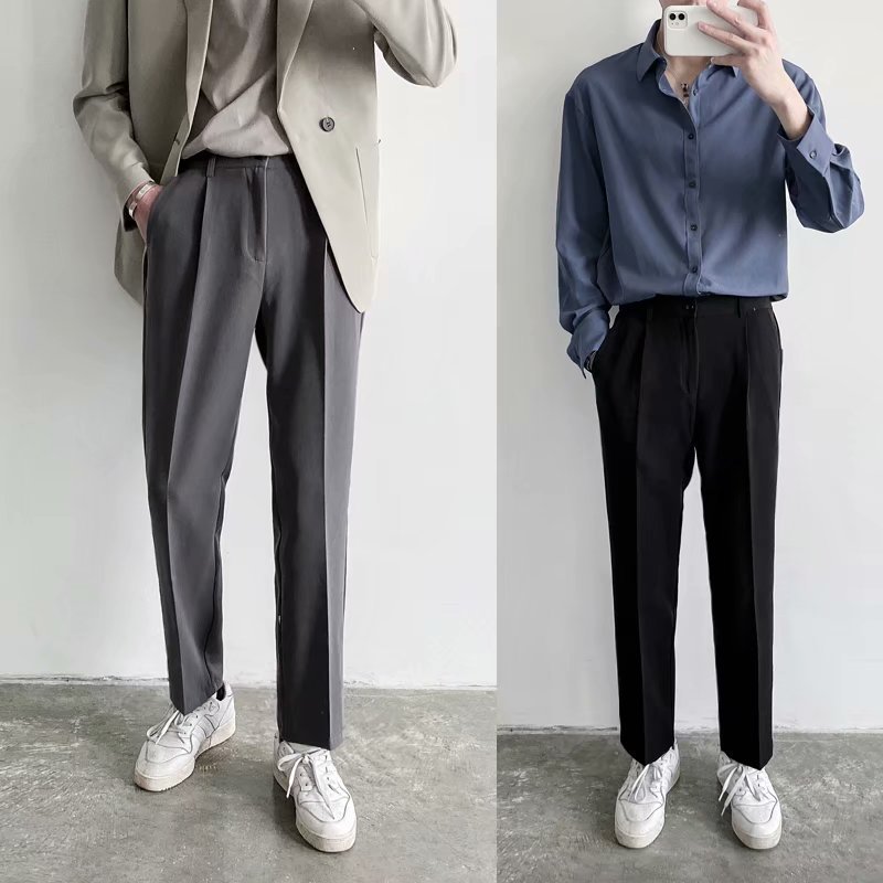 กางเกงสแล็คชาย แฟชั่นกางเกงขายาวทรงตรงสไตล์เกาหลีผู้ชายฤดูใบไม้ผลิฤดูร้อนกางเกงสูทลำลอง 2020 ใหม่