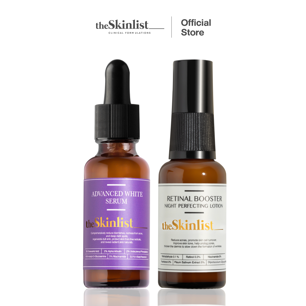 SET ฝ้า ริ้วรอย รูขุมขน The Skinlist Advamced White Serum + The Skinlist Retinal Booster Night Perfecting Lotion 30 g ราคา 1,644 บาท*ส่งฟรี