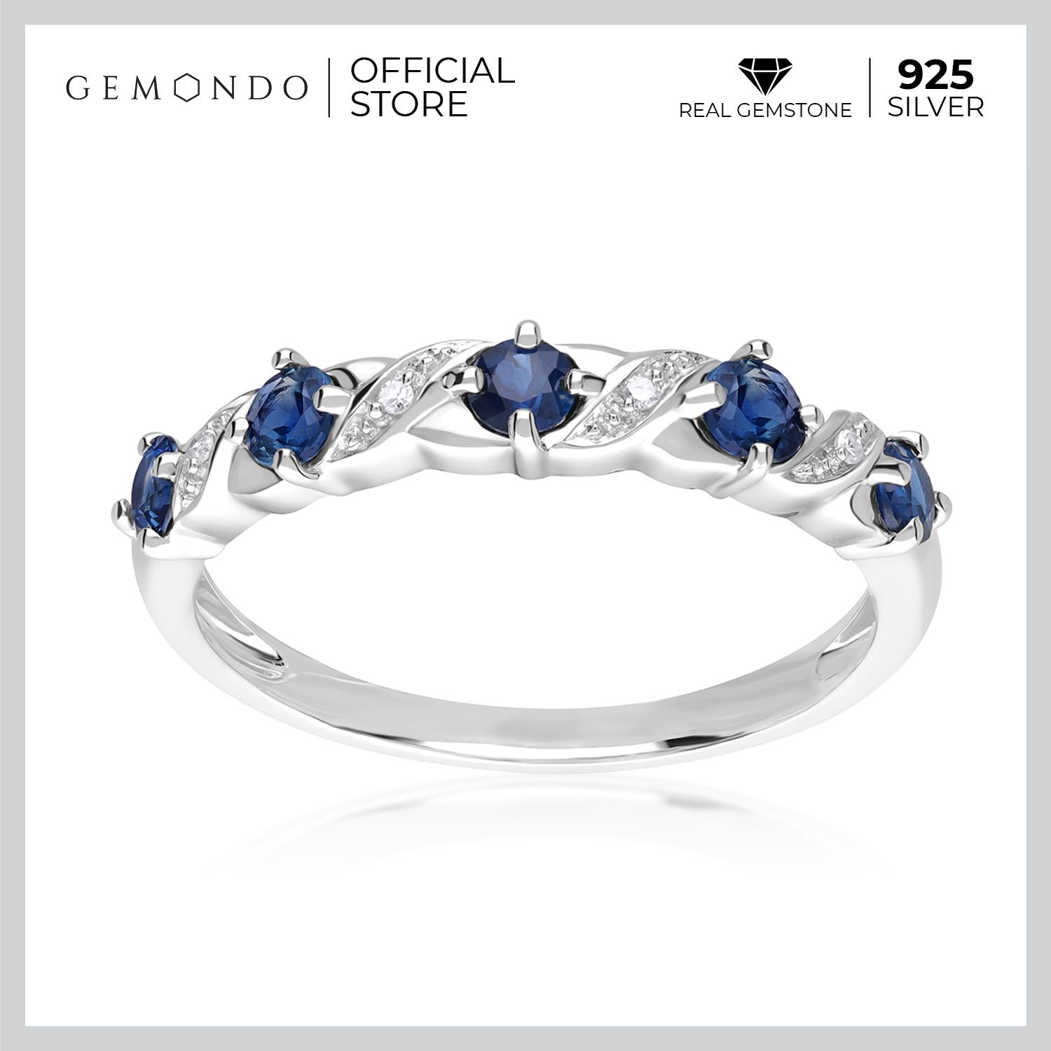 Gemondo 925 Sterling Silver Rhodium Plated Blue Sapphire and Diamond Classic Stack Ring ราคา 2,950 บาท*ส่งฟรี