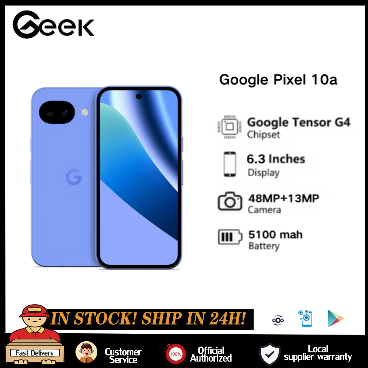 Google Pixel 10A 5g Smartphone Original Unlocked 6.3 Inch 120Hz Oled Tensor G4 5100Mah 30W Fast Charging 1Nano Sim+1Esim ราคา 18,025 บาท*ส่งฟรี