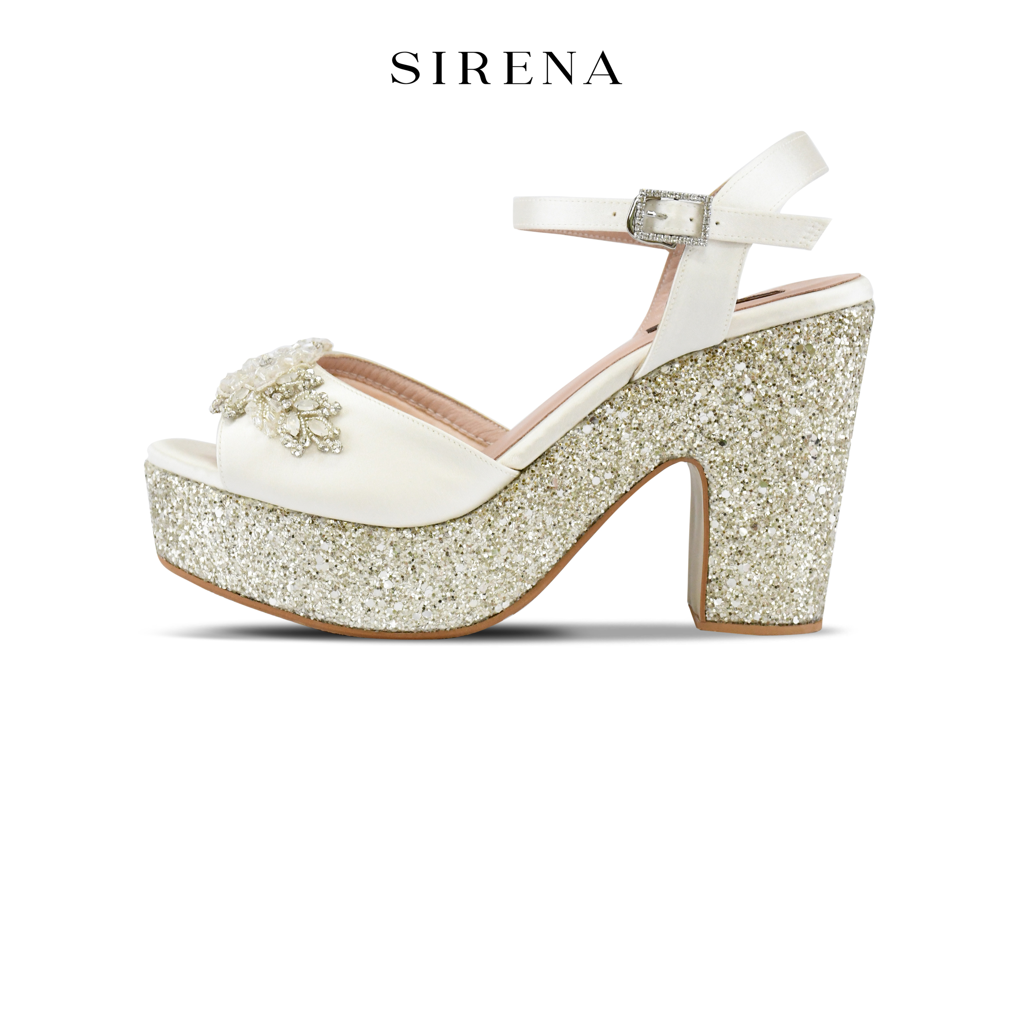 Sirena Bridal Shoes, Open Front, Block Heel, 4 Inch High, Model Amelia, Ivory Color. ราคา 5,500 บาท*ส่งฟรี