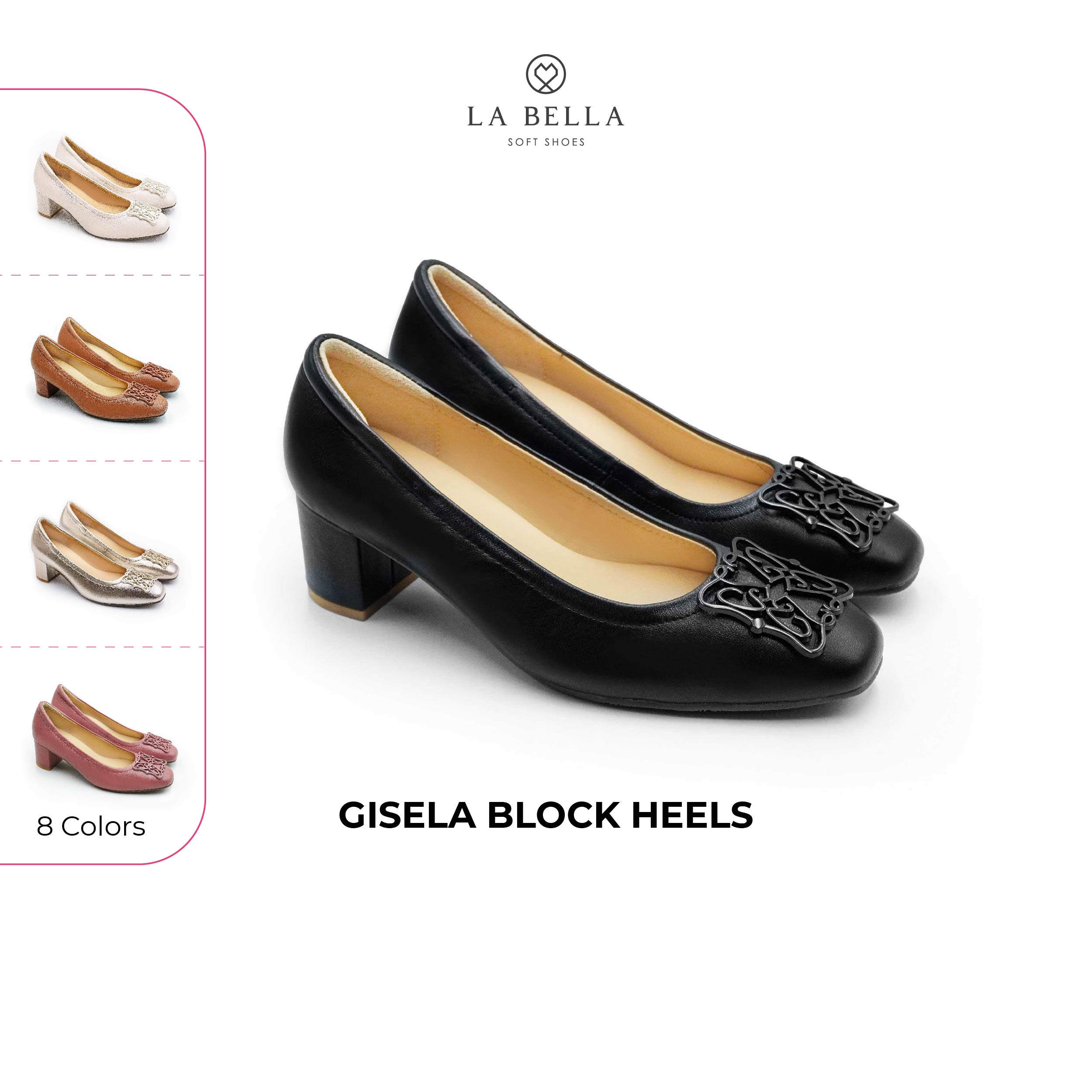 La Bella Sheepskin High Heel Shoes, Model Gisela Block Heels - Black ราคา 3,290 บาท*ส่งฟรี