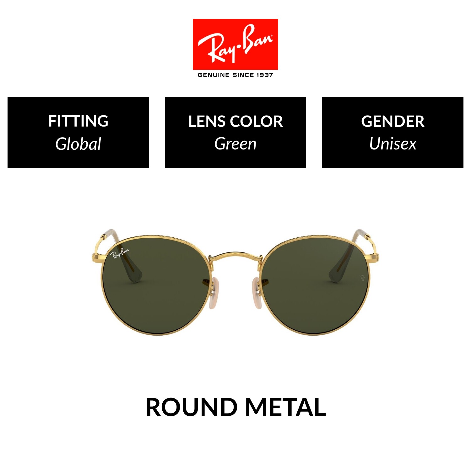 Ray-Ban Round Metal - RB3447 001  size 50 แว่นตากันแดด