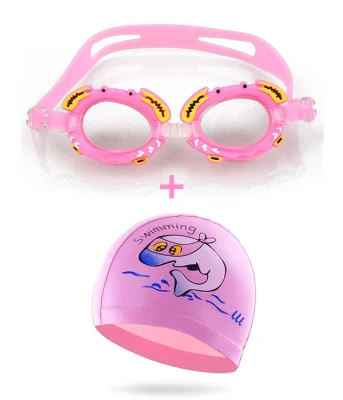 ชุดแว่นตาว่ายน้ำ หมวกว่ายน้ำ ฟรี คลิปจมูก ปลั๊กอุดหู สำหรับเด็ก Swim Cap and Swim Goggles Set for Kids (4)