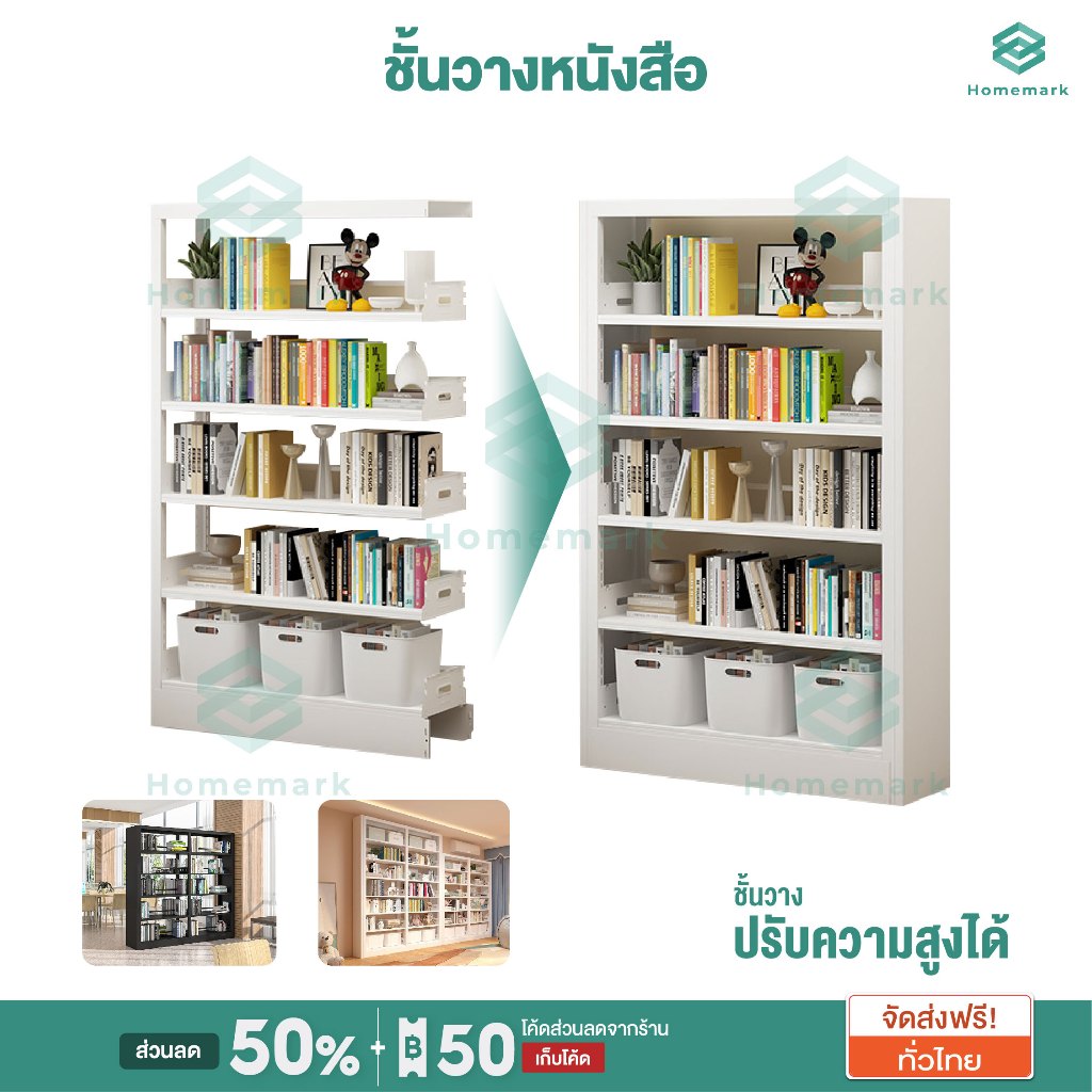 Homemark mini style library bookcase rack iron 200cm Home Office supplies School bedroom decor ราคา 1,699 บาท*ส่งฟรี