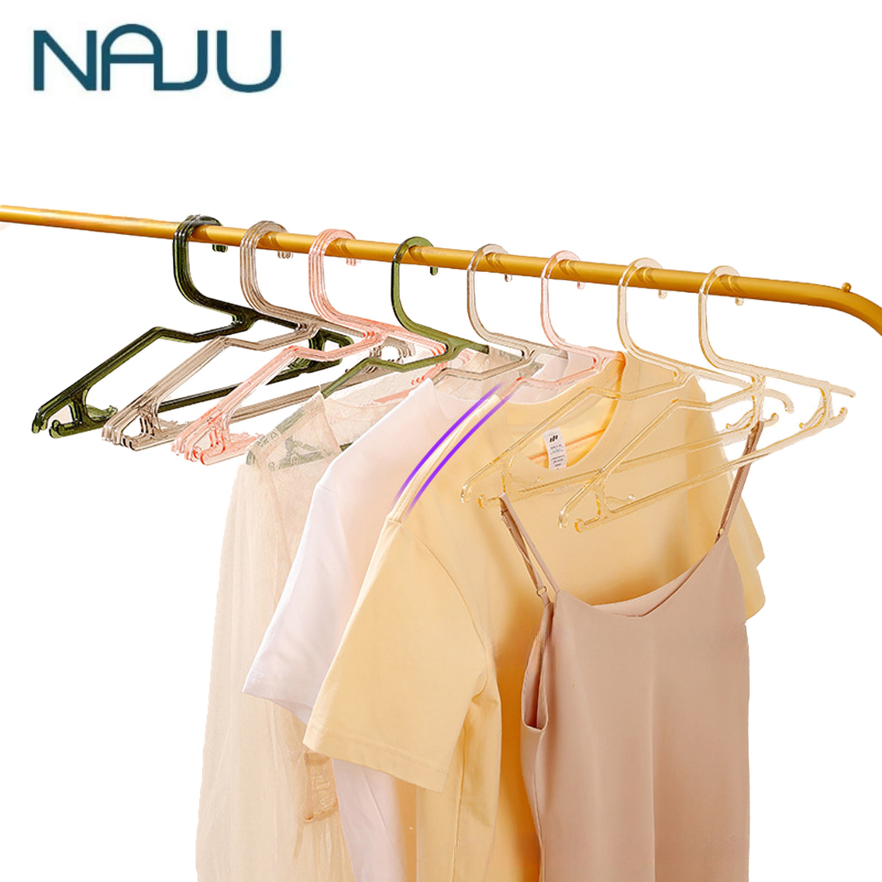 Naju ไม้แขวนเสื้อพลาสติกแบบใส ไม้แขวนเสื้อ ไม้แขวนเสื้อพลาสติก ยกแพ็ค 5ชิ้น จัดระเบียบตู้เสื้อผ้า ไลฟ์สด พร๊อพถ่ายรูป ยาว41cm ราคา 54 บาท*ส่งฟรี