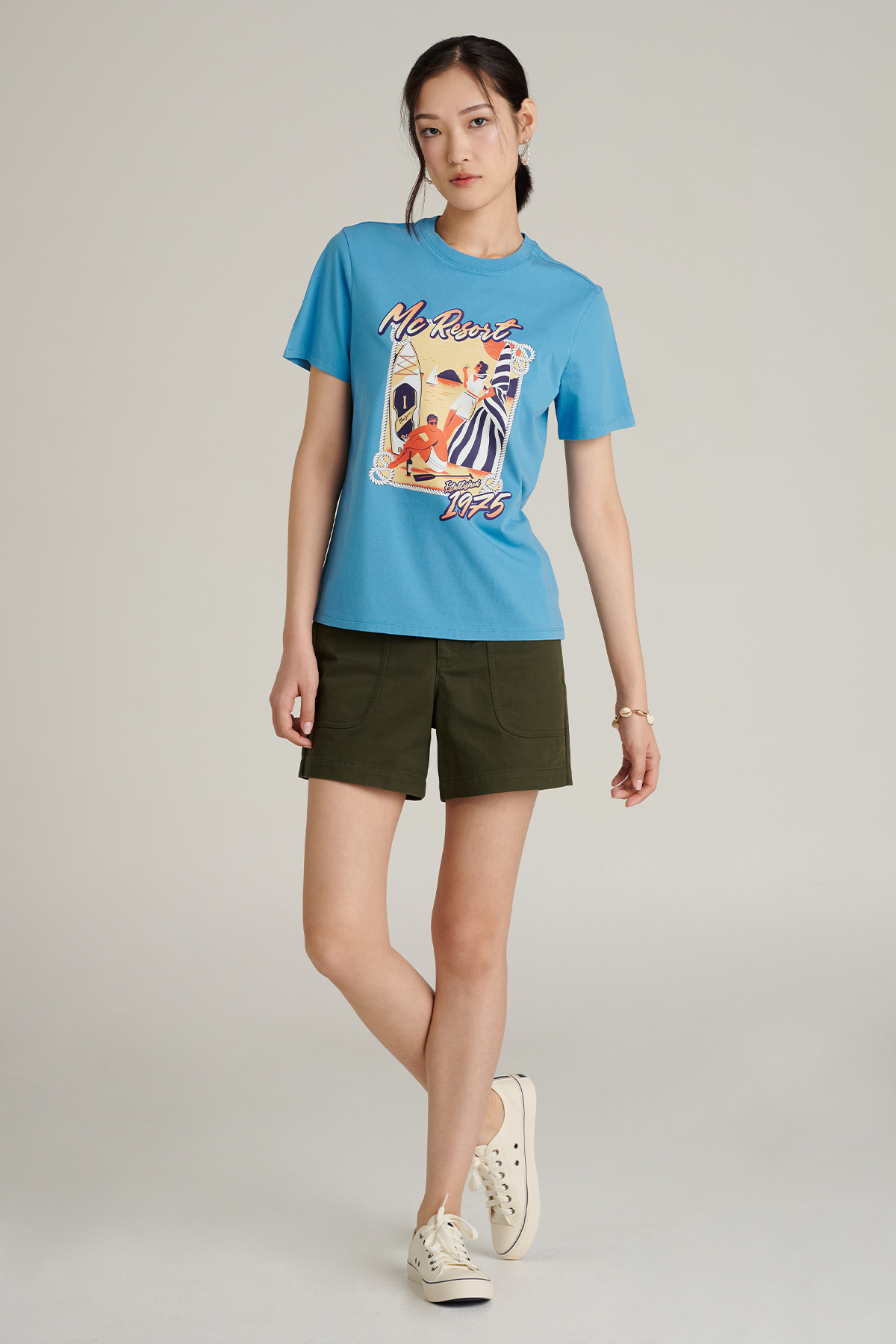 Mc jeans เสื้อยืดแขนสั้นผู้หญิง คอกลม สีฟ้าคราม MTTZ924 ราคา 626 บาท*ส่งฟรี