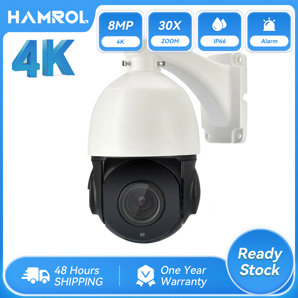 Hamrol Outdoor 8MP 4K IP Camera POE PTZ 30X Zoom SD Card Slot 5MP CCTV H.265 Two Way Audio Dome Security Camera For NVR System ราคา 4,391 บาท*ส่งฟรี