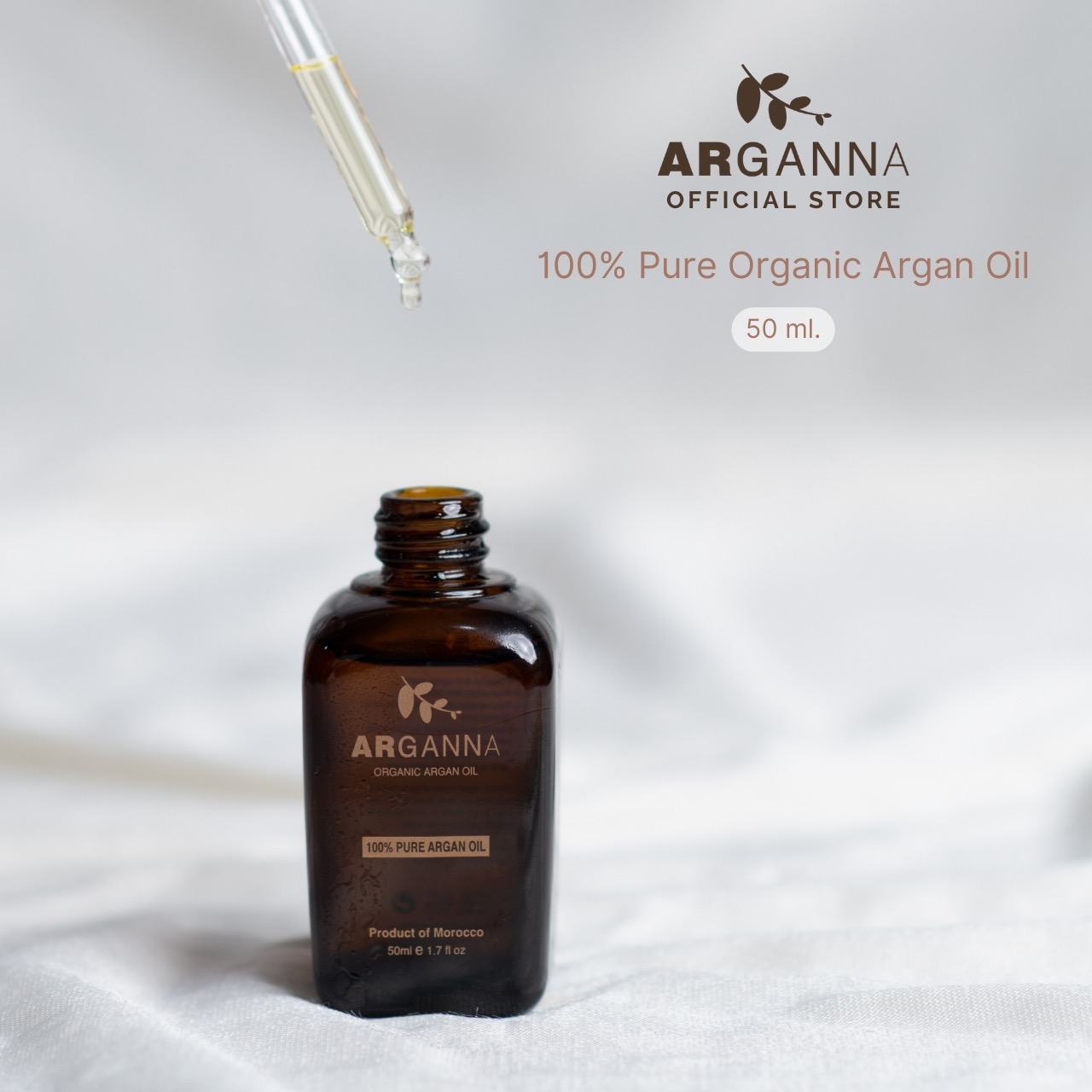 Arganna Pure Organic Argan Oil น้ำมันอาร์แกนออยล์ กลิ่นธรรมชาติ (50 มล.) น้ำมันบำรุงผิวเพื่อผิวขาวกระจ่างใส เหมาะกับทุกสภาพผิว ราคา 1,200 บาท*ส่งฟรี