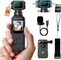 Boblov 5K Body Camera กล้องร่างกาย  พร้อมไมโครโฟน 5K/15FPS 4K/60FPS พร้อมเลนส์หมุน 270 ° EIS Stabilization สำหรับการสนับสนุนไมโครโฟนภายนอก ตัวเลือกคลิป / สายรัดและการใช้ประจําวัน (128GB) For Vlogging
