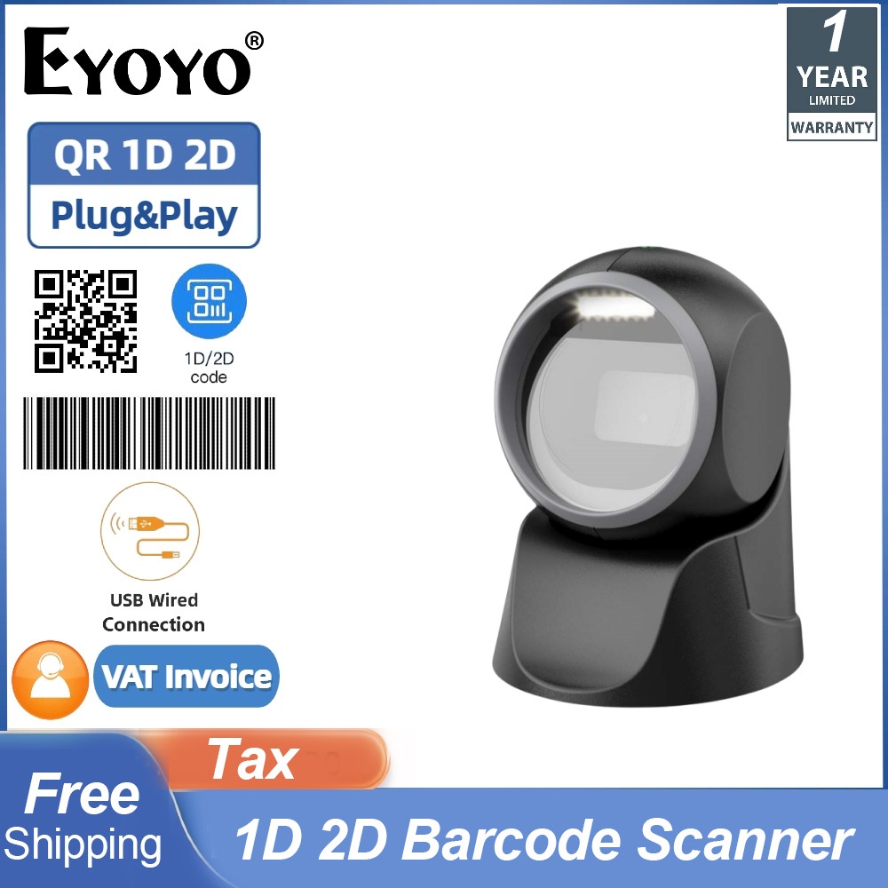 Evnvn 1D 2D Desktop Barcode Scanner Strong Decoding Capability Automatic Sensing Scanning Hands-Free USB Wired Barcode Reader Work with Pos Pc Computer ราคา 1,199 บาท*ส่งฟรี