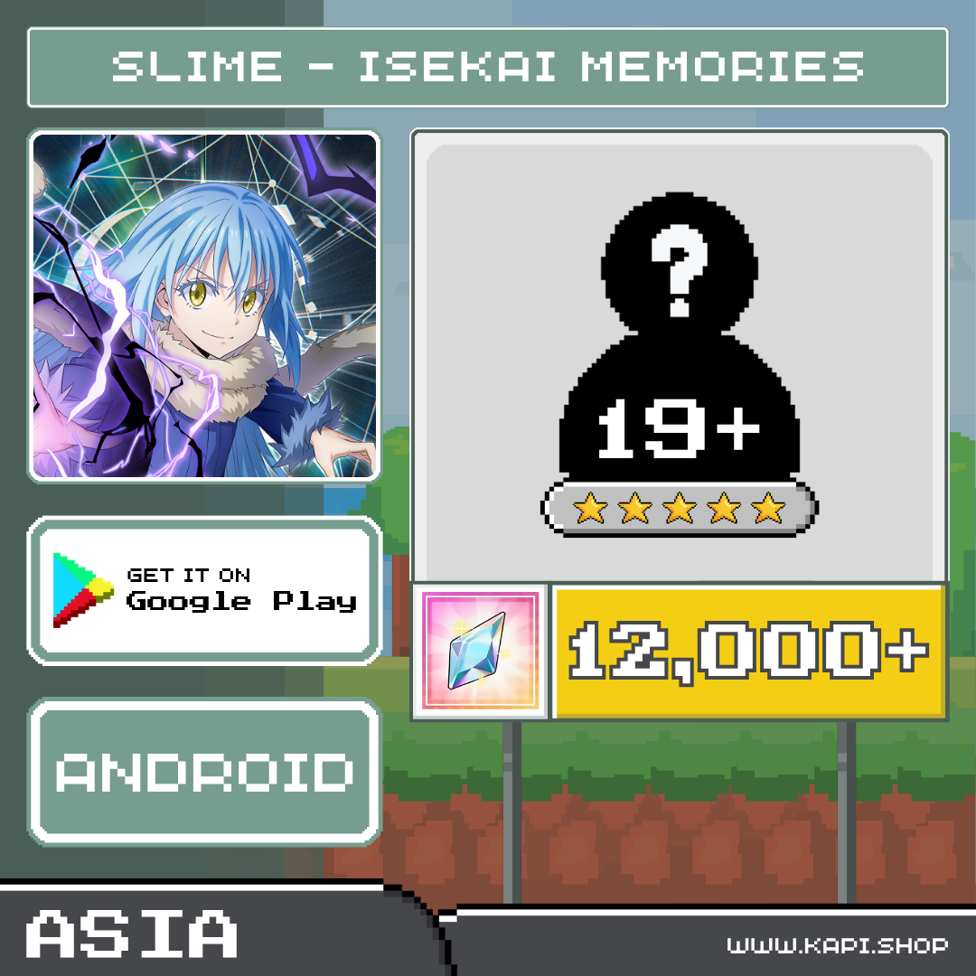 SLIME - ISEKAI Memories (Asia-Android) - 12,000+ Magic Crystals + Random 5-Star Characters 19 or More. ราคา 95 บาท*ส่งฟรี