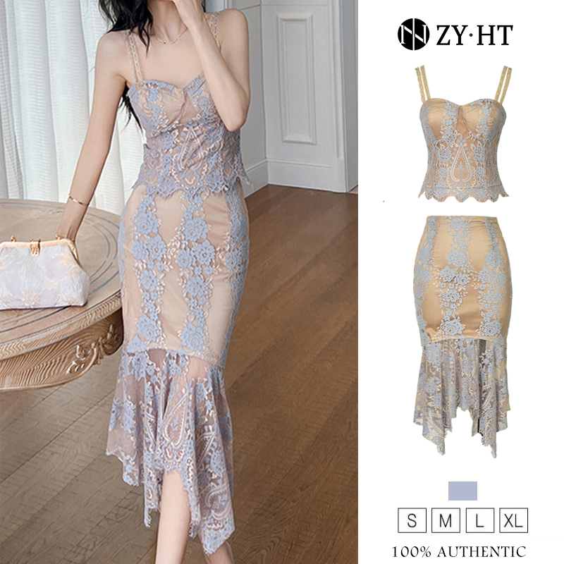 ZY.HT EraVogue ชุดเซ็ท 2 ชิ้น ผญ เสื้อสายเดี่ยว+กระโปรงหางปลา เดรสลูกไม้ เดรสผู้หญิง สีฟ้า เดรสไฮโซ เดรสฝรั่งเศส เดรสออกงาน 20379 ราคา 1,656 บาท*ส่งฟรี