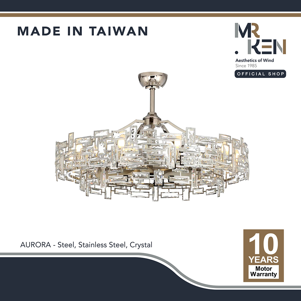 พัดลมเพดาน MR KEN รุ่น AURORA DC Motor พัดลมมีไฟ E14 LED 4W*10 ขนาด 28" พร้อมรีโมทคอนโทรล ราคา 107,900 บาท*ส่งฟรี