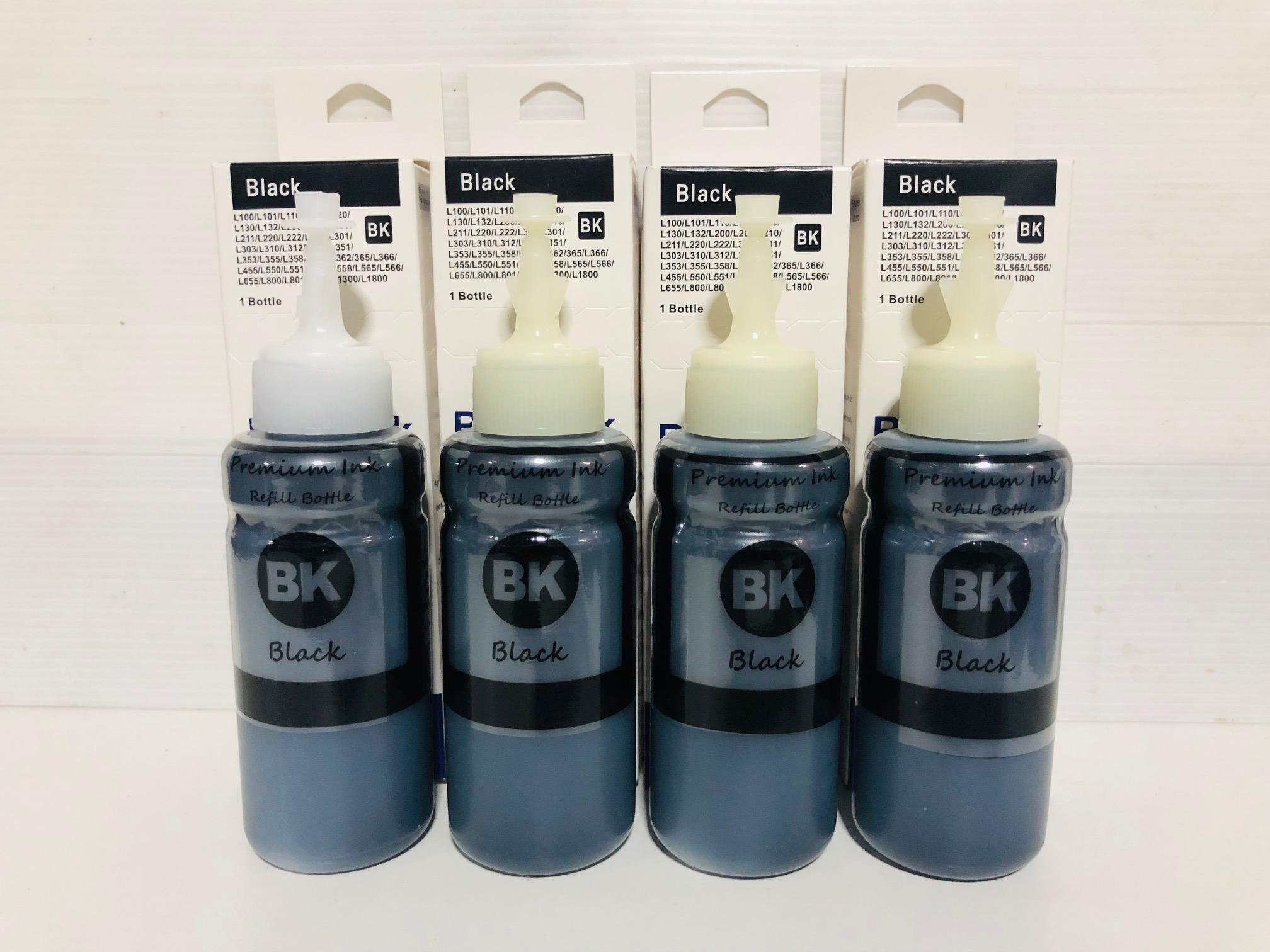 หมึกเติม Epson (Premium ink) น้ำหมึกเติมรุ่น L100, L110, L120, L200, L210,L220, L300,L310, L350, L355,L365, L455, L550, L555,L565, L1300   BK 4 ขวด