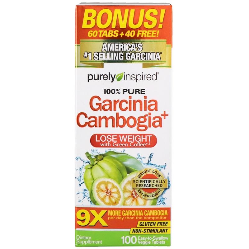 ลดน้ำหนักด้วยผลส้มแขกและสารสกัดจากเมล็ดกาแฟ Purely Inspired, Garcinia Cambogia+, 100 Easy-To-Swallow Veggie Tablets