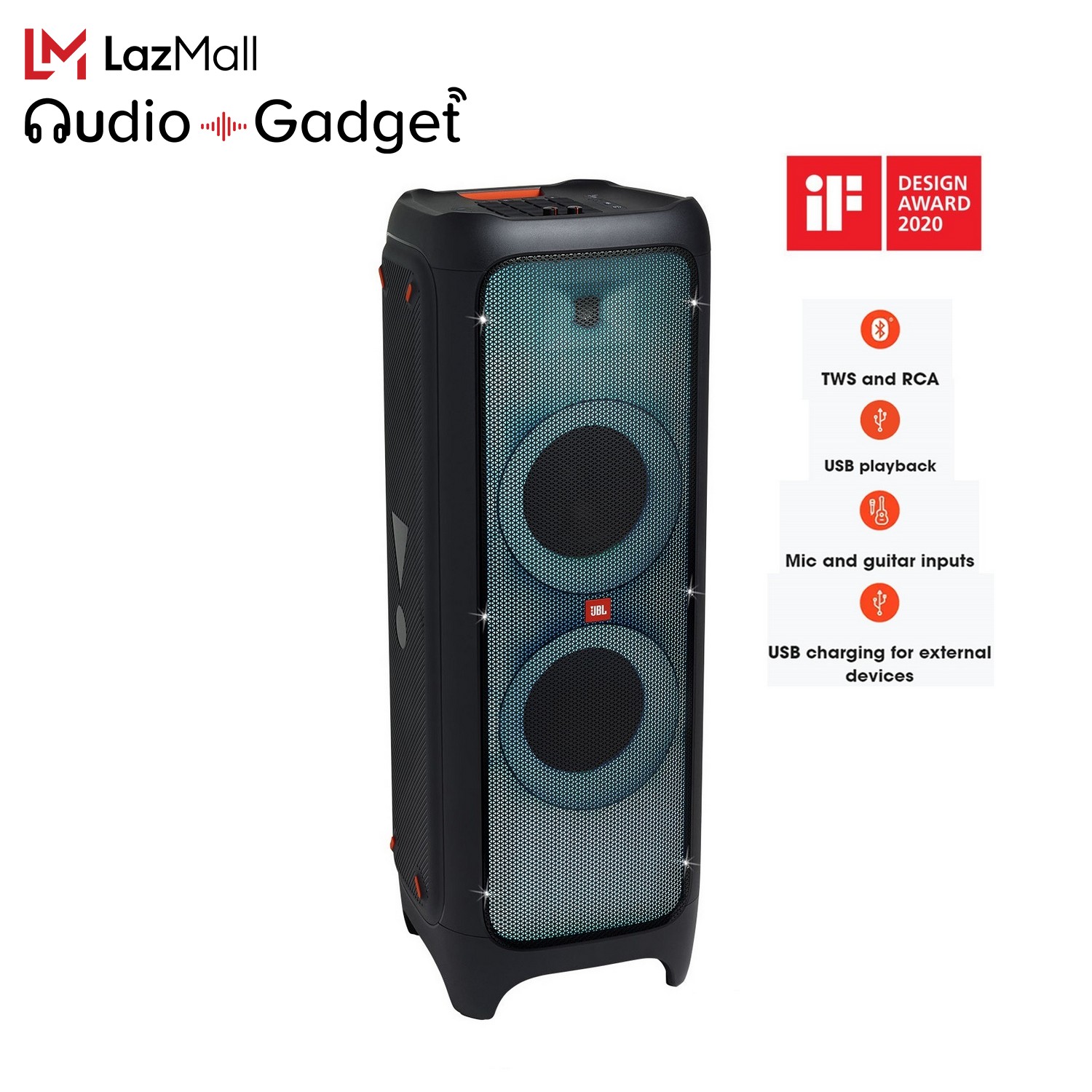 JBL_PartyBox 1000 ลำโพงบลูทูธ มาพร้อม Full Panel Light Effects และมี DJ PAD ในตัว ( 1,100 วัตต์, ไม่มีแบตเตอรี่) ราคา 39,900 บาท*ส่งฟรี