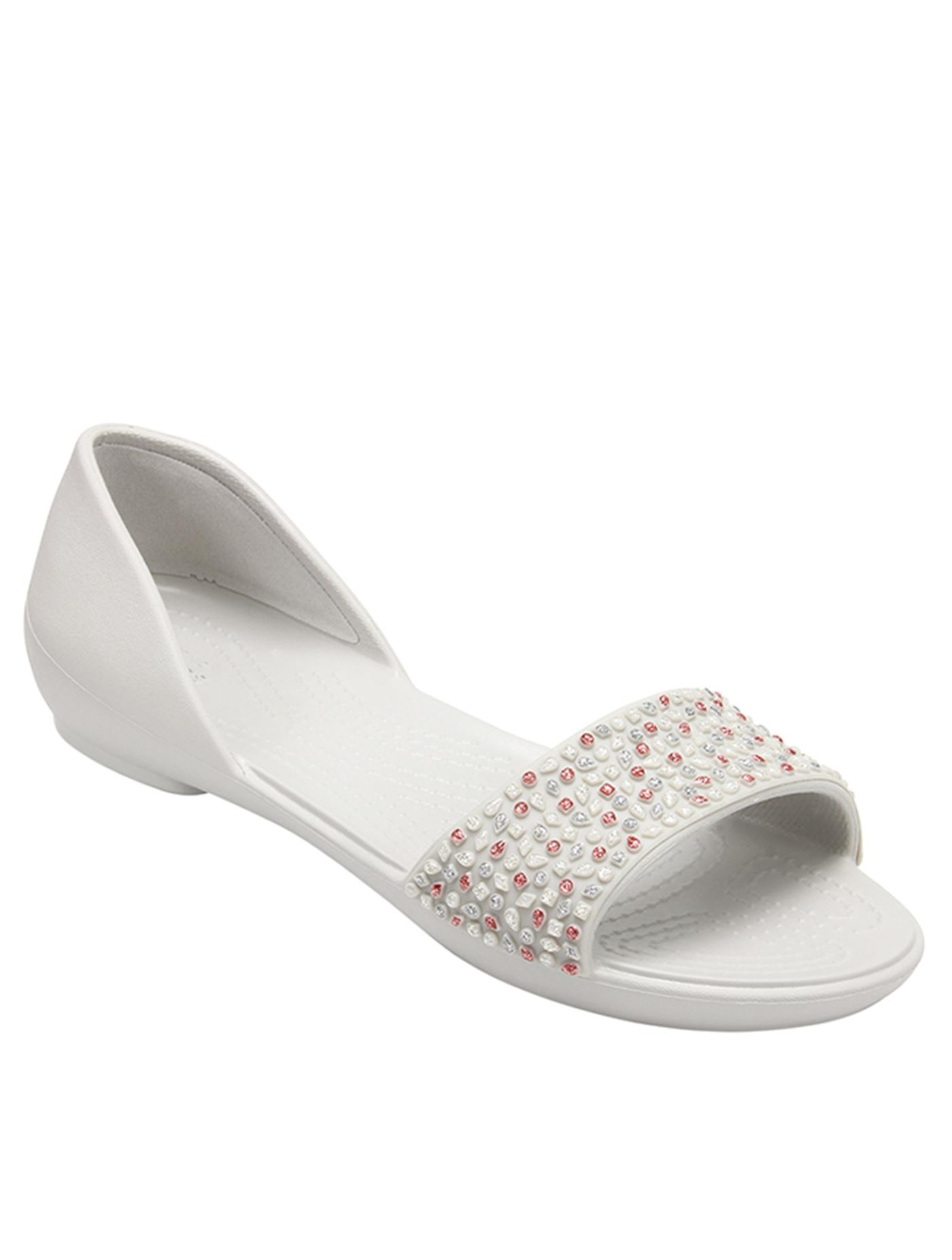 CROCS รองเท้าลำลองสำหรับผู้หญิง รุ่น Lina Embellished Dorsay ไซส์ W9 สี Pearl White-Rose Gold