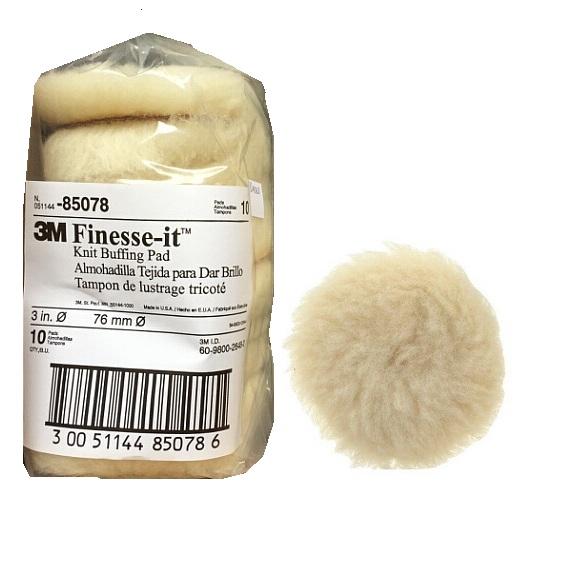 3M 85078 (10ชิ้น) ขนแกะดิบ 3 นิ้ว (76มม) สีครีม PN85078 FINESE-IT KNIT BUFFING PAD 3