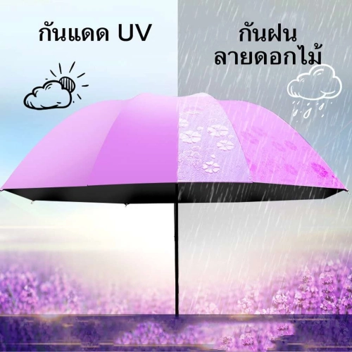 ร่มโดนน้ำเปลี่ยนลายดอกไม้ ร่มกันฝน รุ่นผ้า2ชั้น ร่มกันแดด ร่มกันยูวี ร่มกันUV ร่มพับ ร่มพับได้ ร่ม uv Umbrella No.UV3864