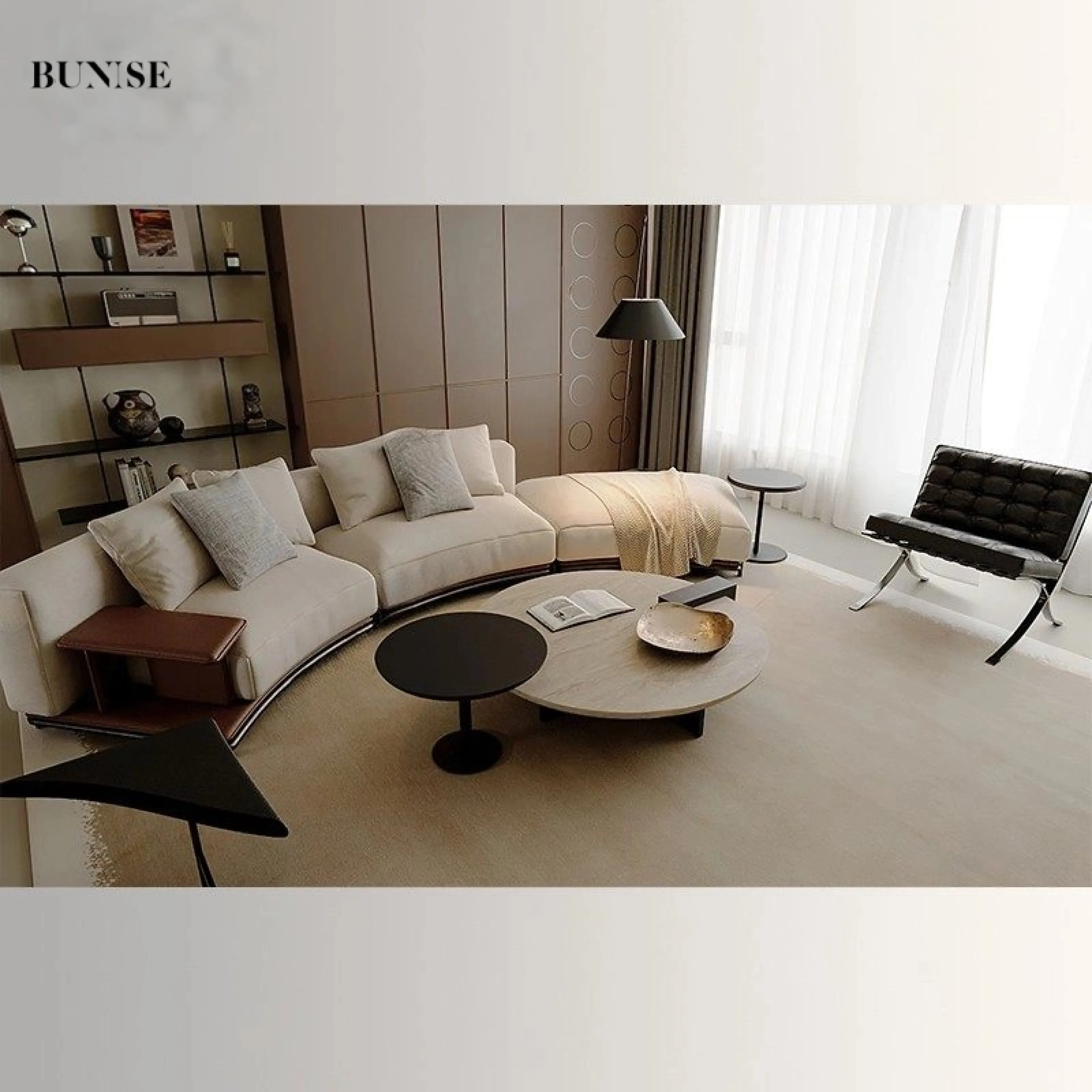 Bunise Dfl682 U-Shaped Curved Sofa, Luxurious Design, Super Soft Cushion, Covered in Motoo Fabric / Genuine Leather, Real Wood Frame, Strong and Suitable for Large Living Rooms.